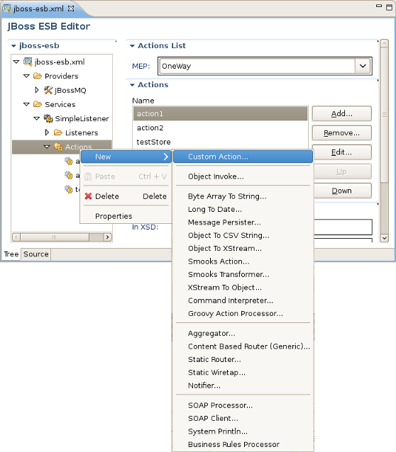 Adding New Action in the Tree View