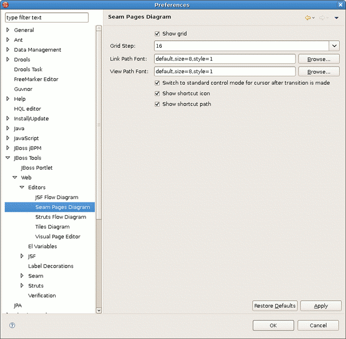 Preferences of Seam Pages Diagram