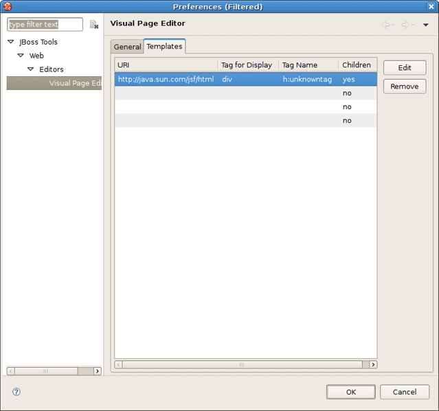 Templates Tab of the VPE Preferences Page