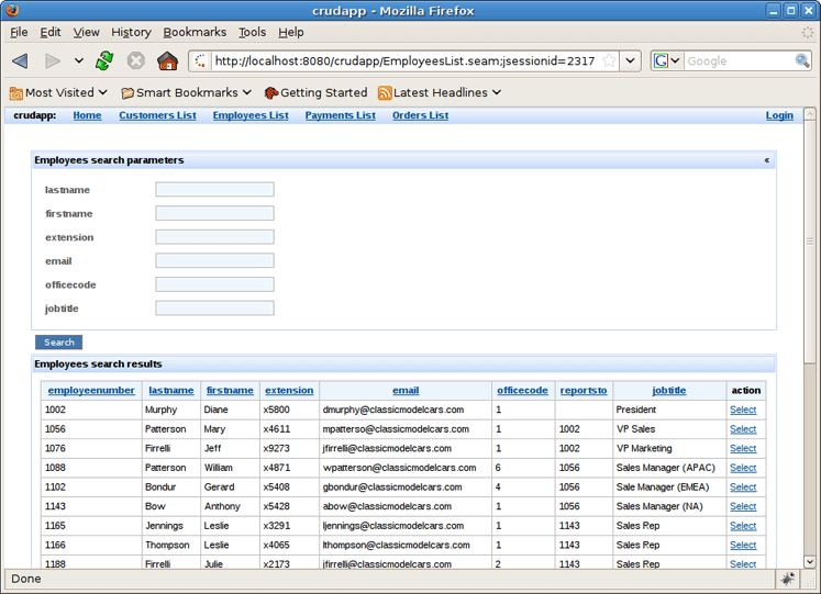 Employees List Page
