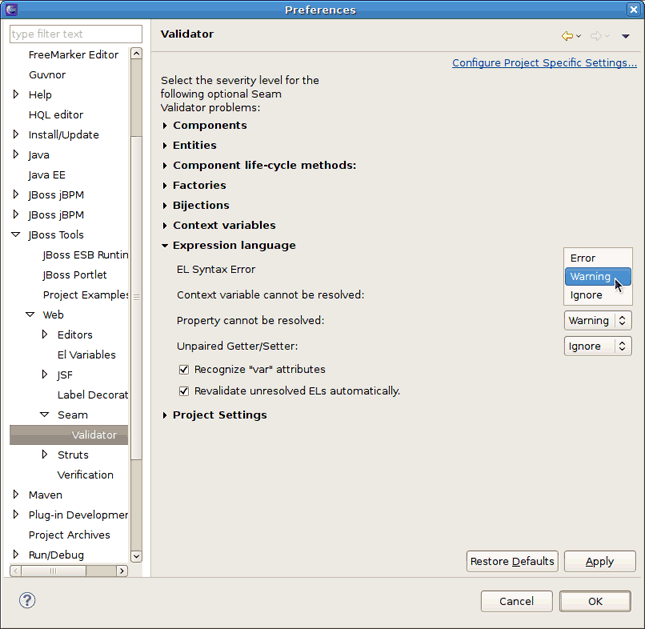 Severity Preference for EL Syntax