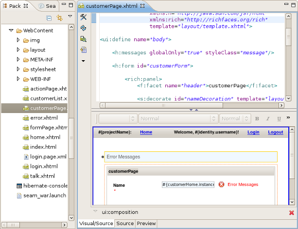 Entity Page in JBoss Tools HTML Editor.