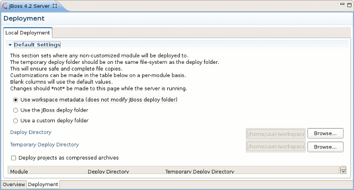 Deployment tab