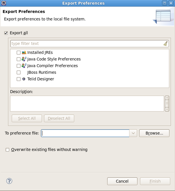 Export Preferences dialog