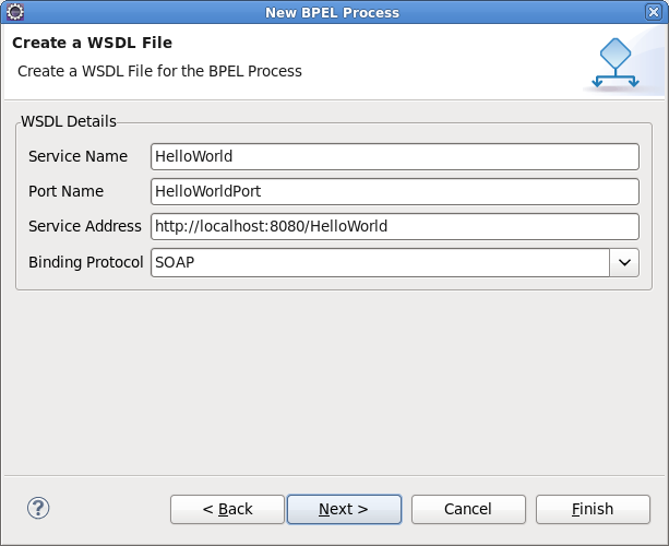 Create WSDL file for the BPEL Process wizardpage