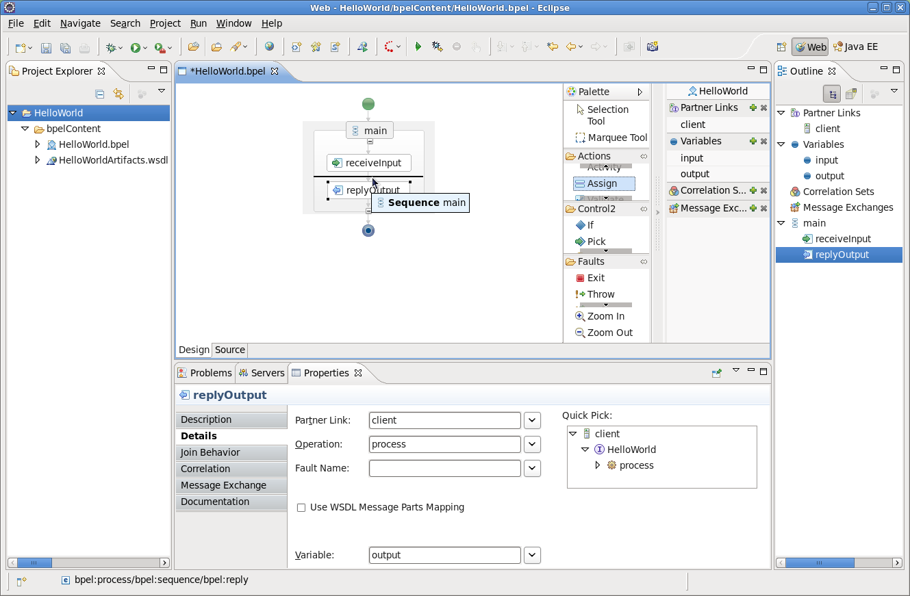 The BPEL editor view