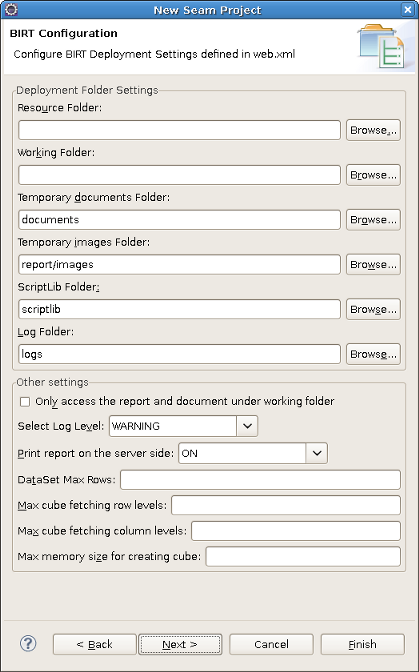 Configuring BIRT Deployment Settings