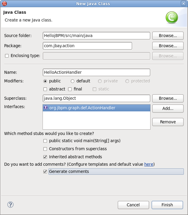 Creating HelloActionHendler Class