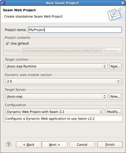 New Seam Project Wizard