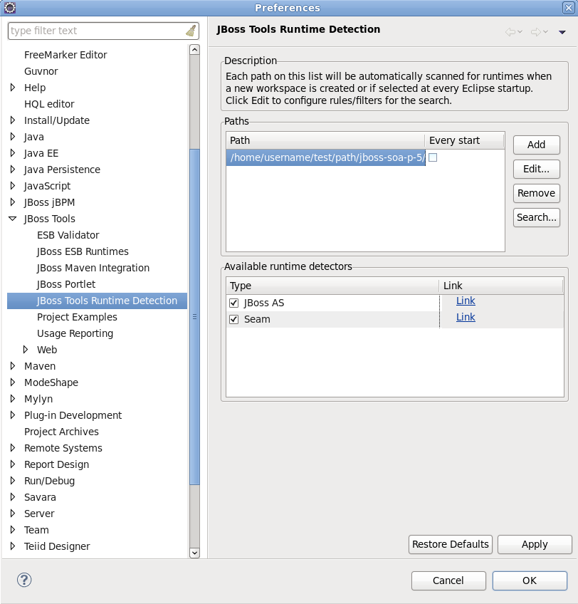 JBoss Runtime search results
