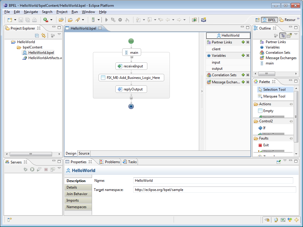 BPEL Perspective default layout