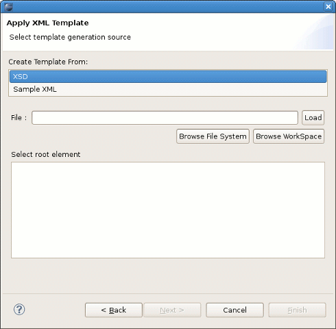 Apply Template Wizard. Second Page Options if XML output format is selected.