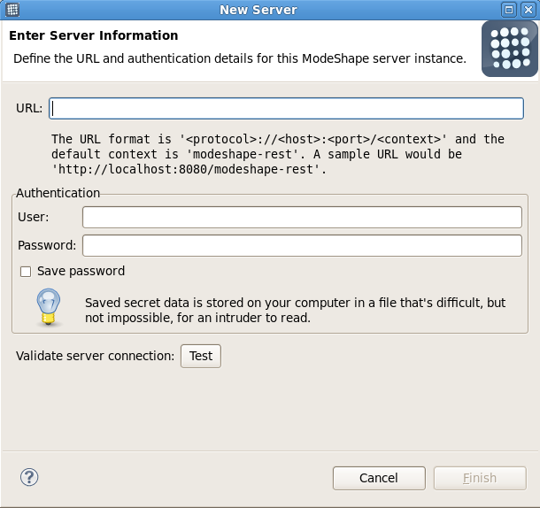 The New Server dialog