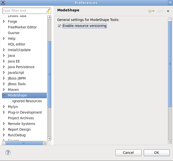 ModeShape preferences dialog