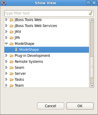 Selecting the ModeShape view