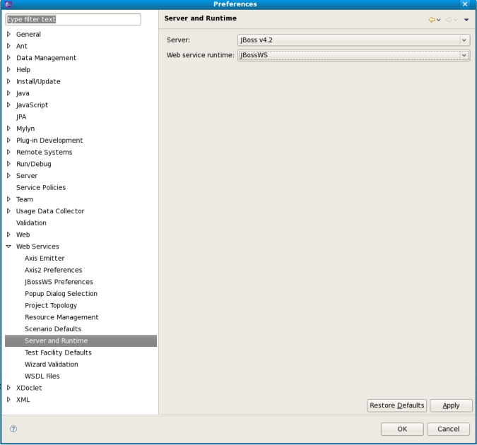 Specifying a default server and runtime