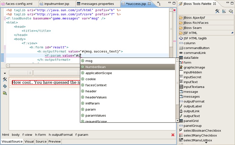 Code Assist for <f:param>