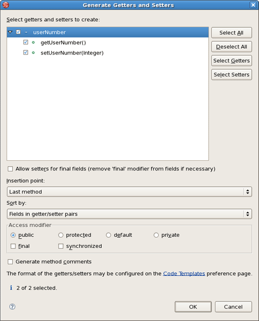Generate Getters and Setters
