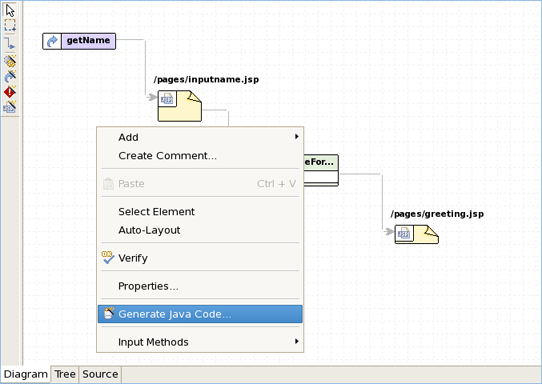Selecting Generate Java Code