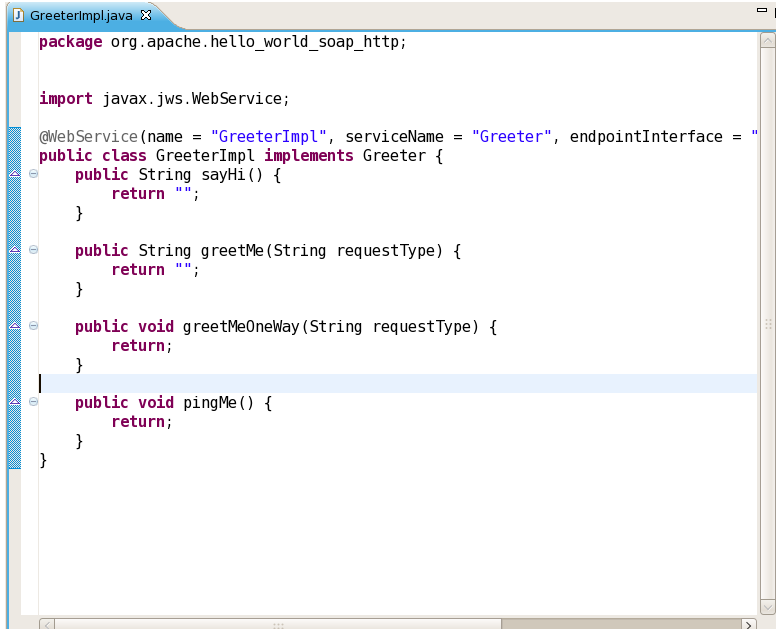 The generated implementation Java code