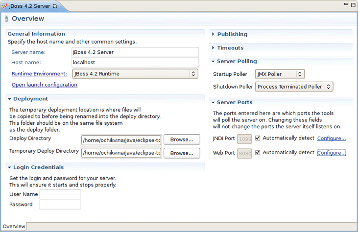 Preferences Page for the Chosen Server