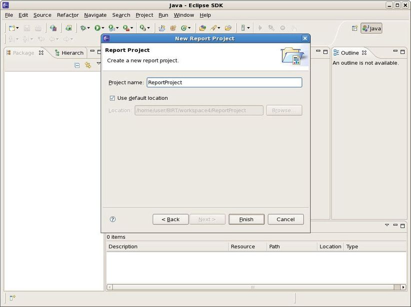 Specify a Name for the Report Project