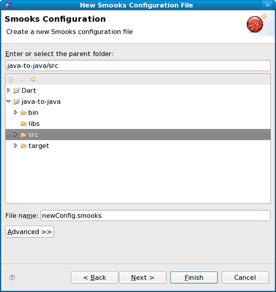 Choose the configuration file container and type the file name