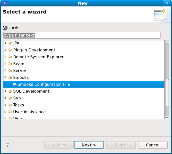 To select Smooks Configuration File wizard