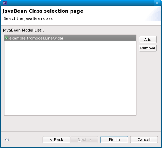 JavaBean Data Selection Wizard
