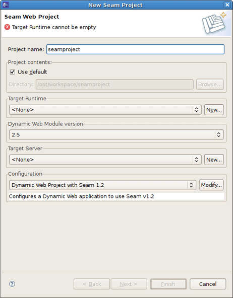 New Seam Project Wizard