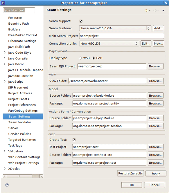 Properties for Seam Project