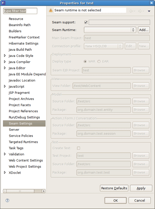 Properties for Seam Project