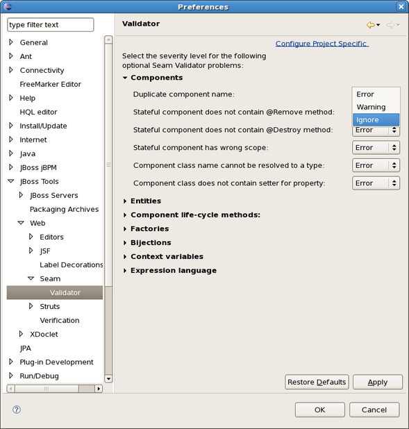 Seam Validator Preference Page