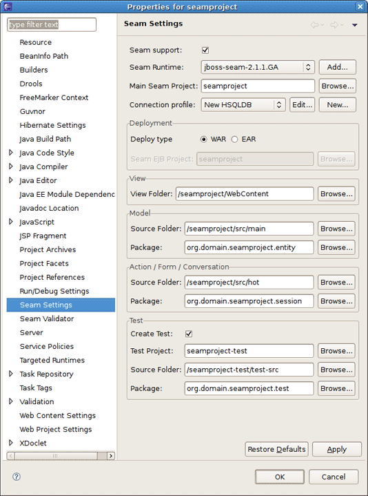 Properties for Seam Project