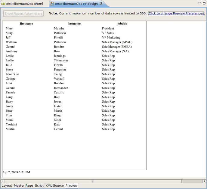 BIRT Report -Preview Tab