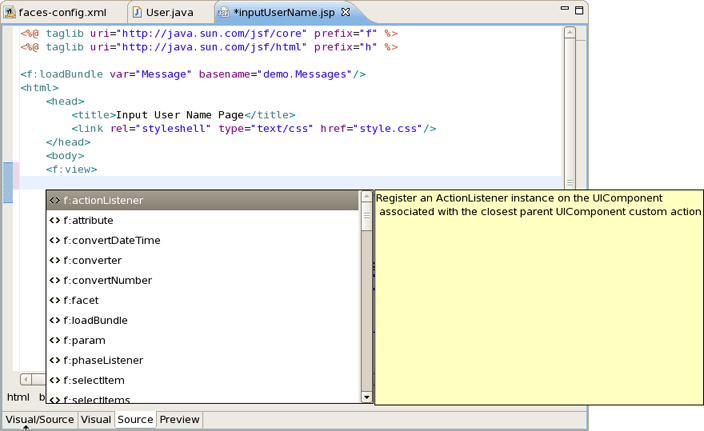 Content Assist in JSP File
