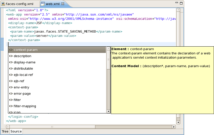 Content Assist in web.xml File