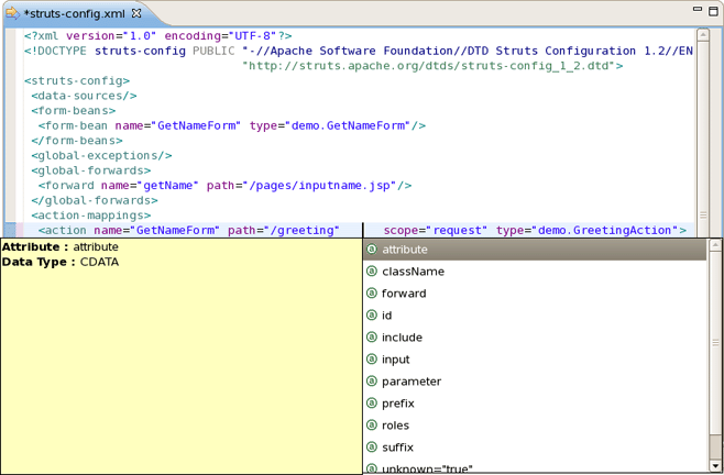 Struts Content Assist