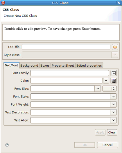 CSS Style Class Dialog
