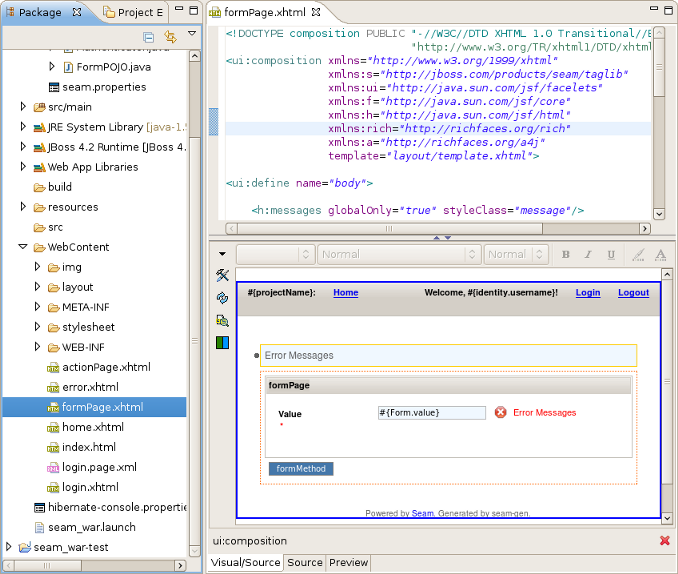 Form Page in JBoss Tools HTML Editor.