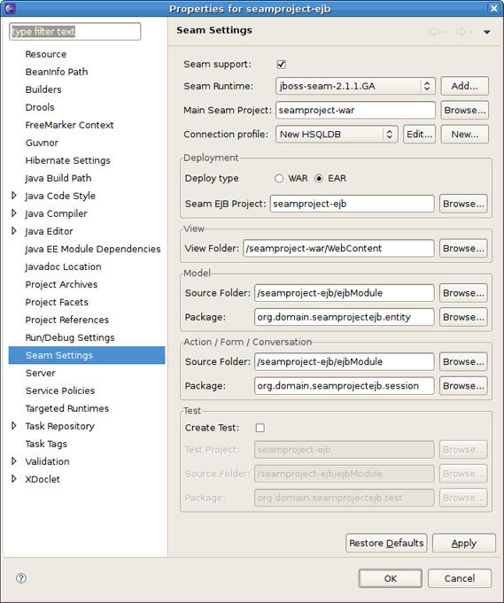 Adding Seam Support to EJB Project