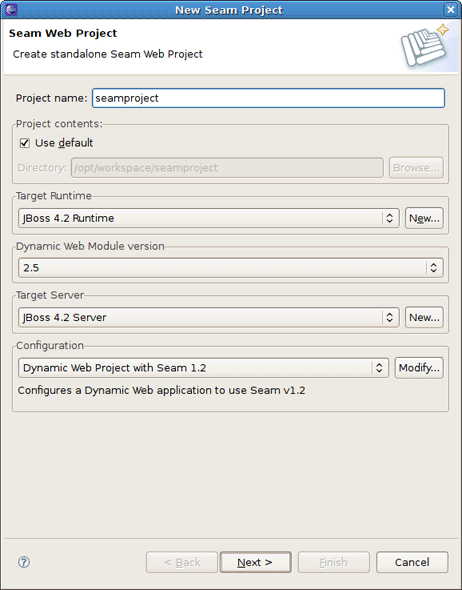 New Seam Project Wizard