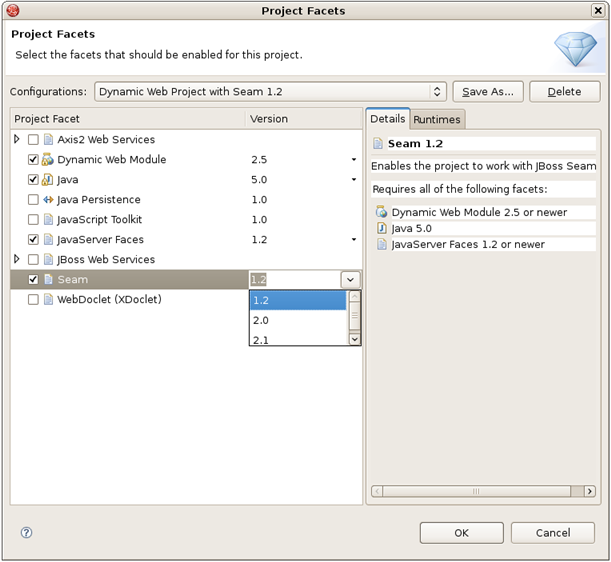 Project Facets Selection