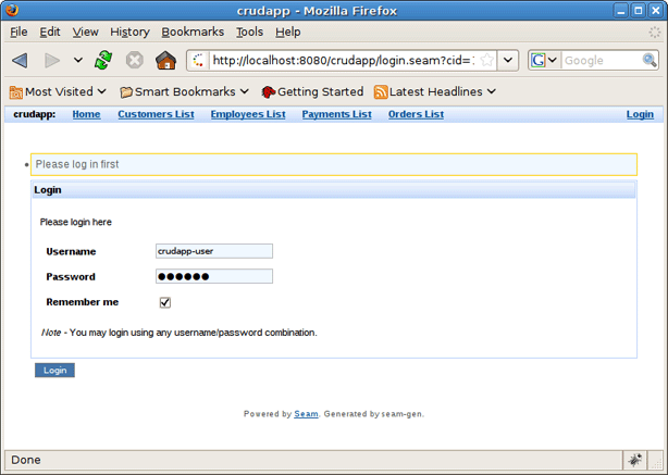 Login page