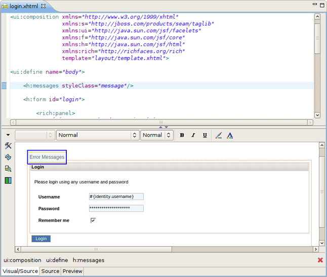 login.xhtml in VPE