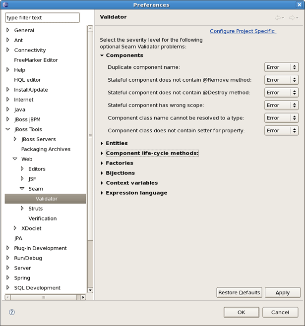 Seam Validator Preferences