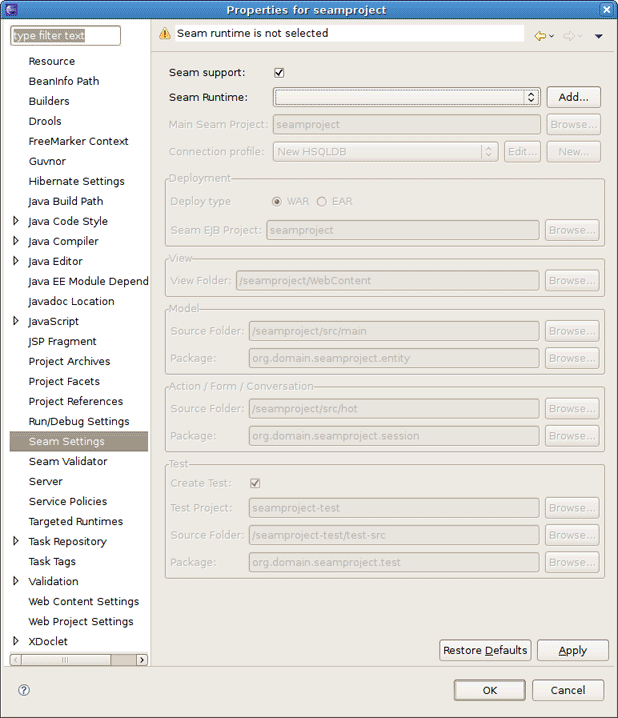 Properties for Seam Project