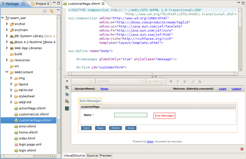 Entity Page in JBoss Tools HTML Editor.