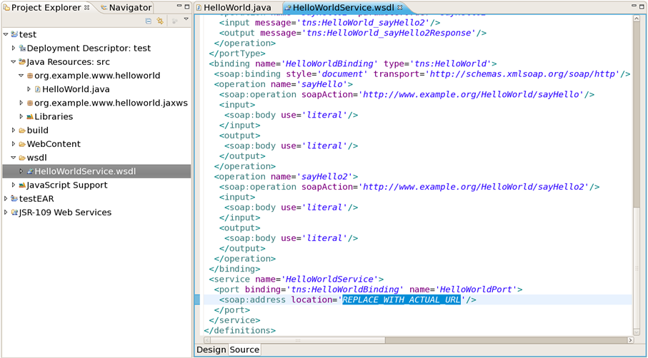 The Generated HelloWorldService.wsdl File in the wsdl Folder
