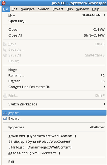Selecting the Import Menu Item